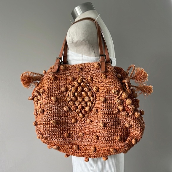 Gerard Darel large raffia tote rust orange color - Picture 1 of 11